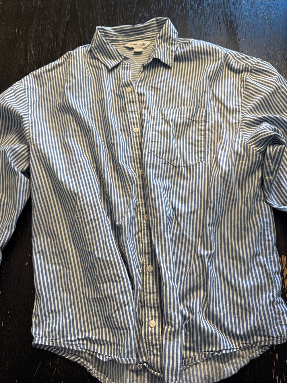 Old Navy Blue and White Striped Women’s Button-Down Shirt